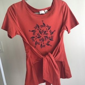 Anthropologie Postage Stamp Peplum Tie Tee - Birds